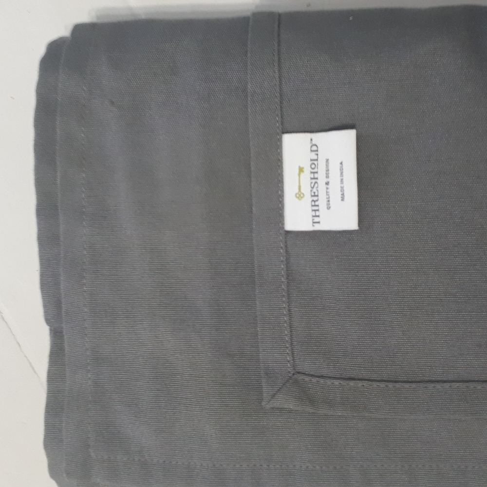 Grey table cloth to fit a large harvest table.